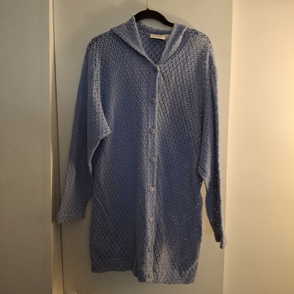 Elisabeth, A Liz Claiborne Company, Women's Baby Blue Open Weave Knit Hoodie